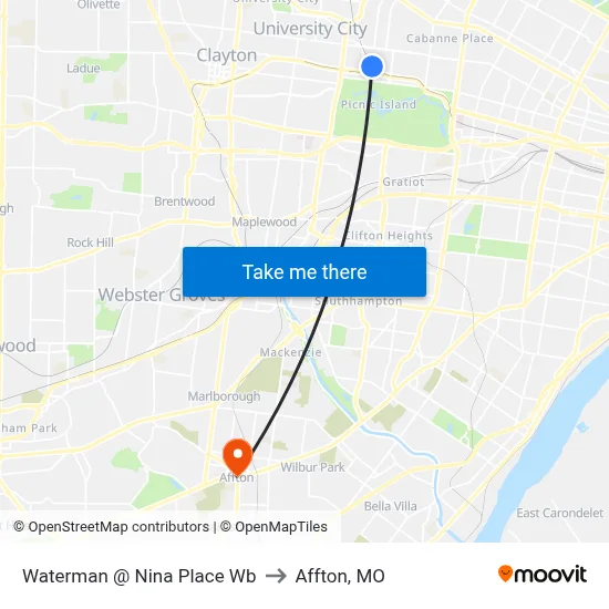 Waterman @ Nina Place Wb to Affton, MO map