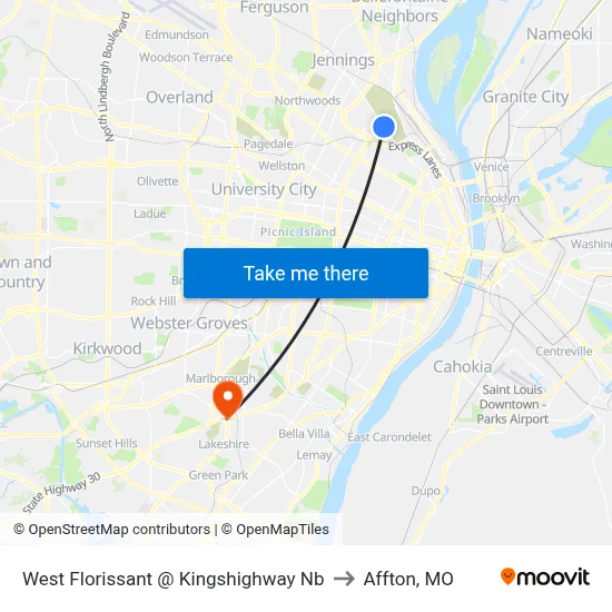 West Florissant @ Kingshighway Nb to Affton, MO map