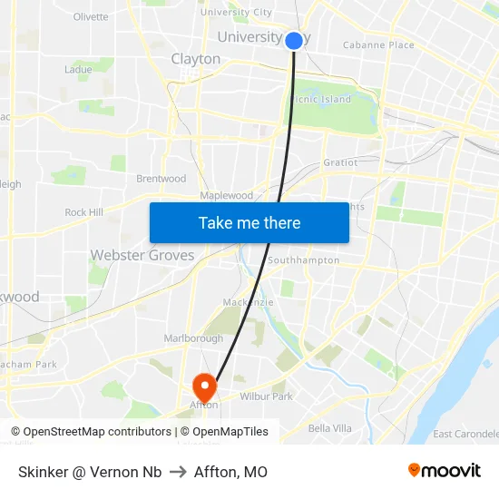 Skinker @ Vernon Nb to Affton, MO map