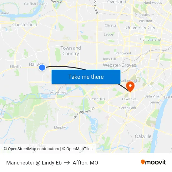 Manchester @ Lindy Eb to Affton, MO map