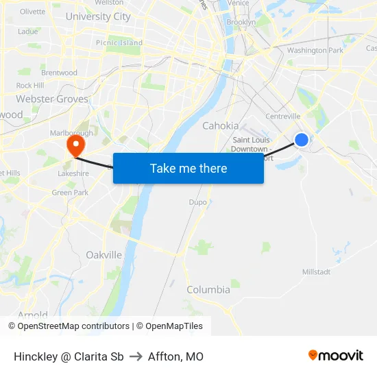 Hinckley @ Clarita Sb to Affton, MO map