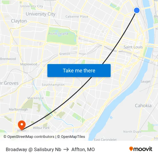 Broadway @ Salisbury Nb to Affton, MO map