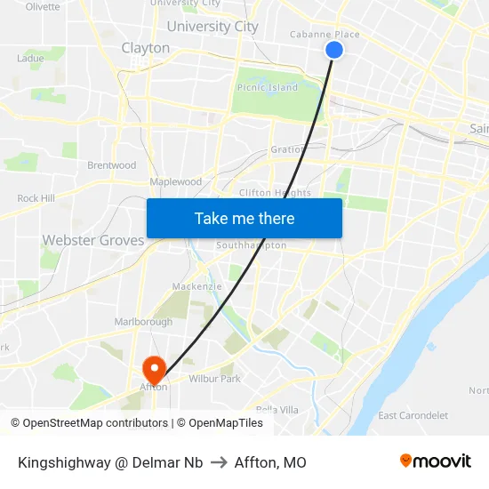 Kingshighway @ Delmar Nb to Affton, MO map