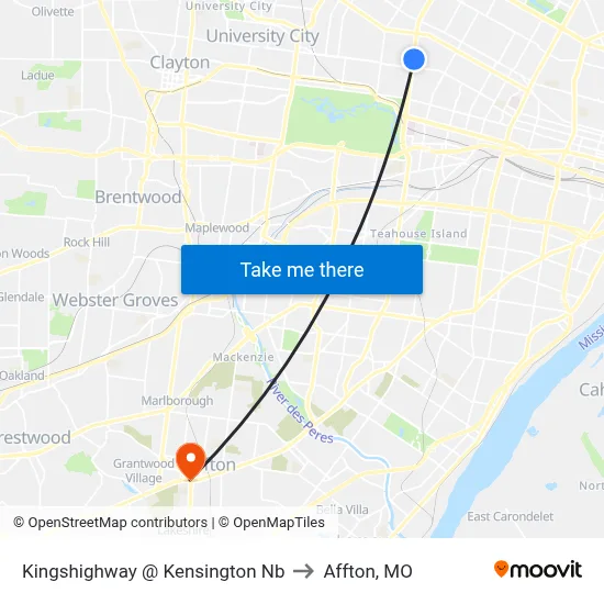 Kingshighway @ Kensington Nb to Affton, MO map