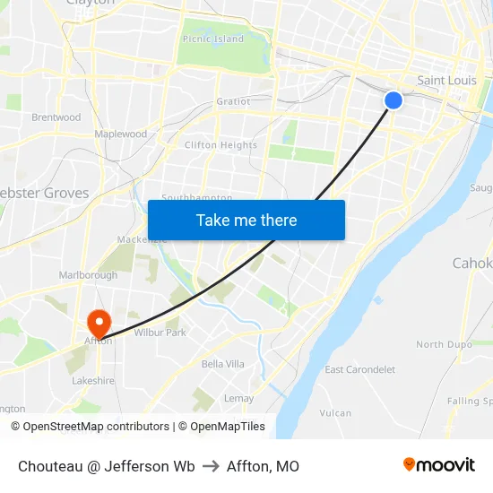 Chouteau @ Jefferson Wb to Affton, MO map