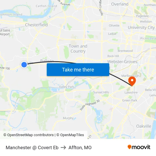 Manchester @ Covert Eb to Affton, MO map