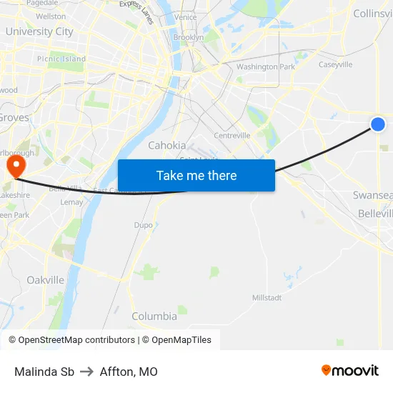Malinda Sb to Affton, MO map