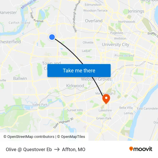 Olive @ Questover Eb to Affton, MO map