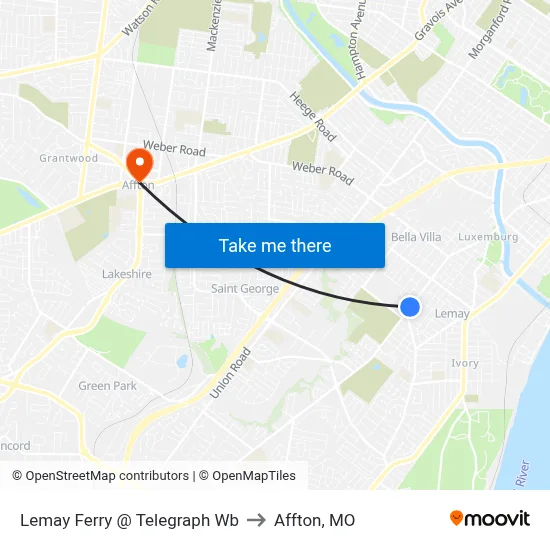 Lemay Ferry @ Telegraph Wb to Affton, MO map