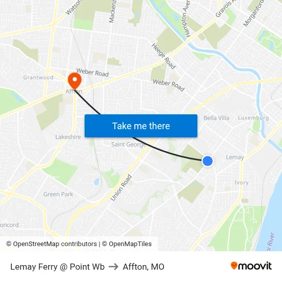 Lemay Ferry @ Point Wb to Affton, MO map