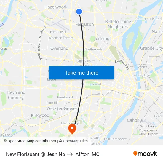 New Florissant @ Jean Nb to Affton, MO map
