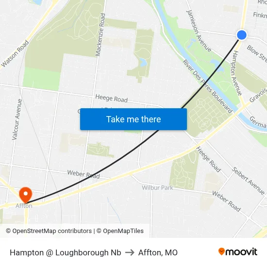 Hampton @ Loughborough Nb to Affton, MO map