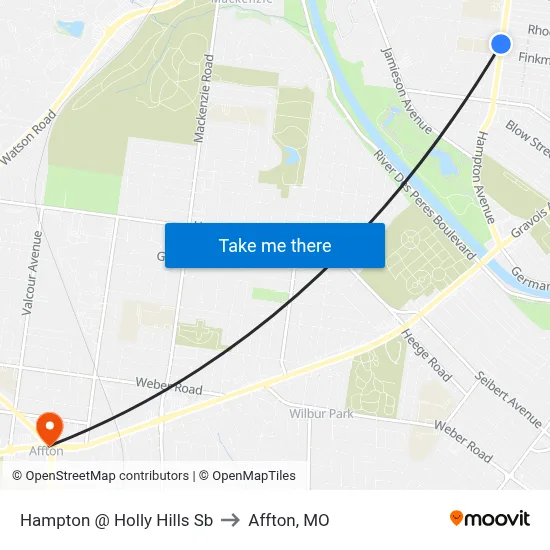 Hampton @ Holly Hills Sb to Affton, MO map