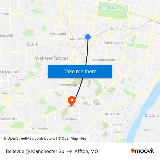 Bellevue @ Manchester Sb to Affton, MO map