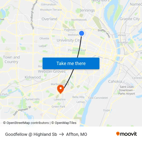 Goodfellow @ Highland Sb to Affton, MO map