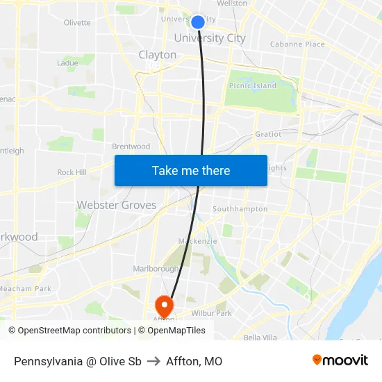 Pennsylvania @ Olive Sb to Affton, MO map