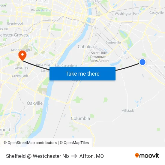 Sheffield @ Westchester Nb to Affton, MO map