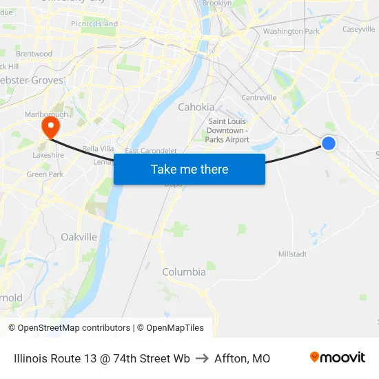 Illinois Route 13 @ 74th Street Wb to Affton, MO map