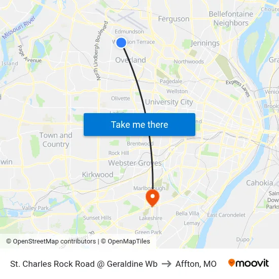 St. Charles Rock Road @ Geraldine Wb to Affton, MO map