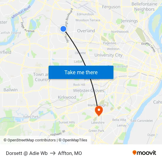 Dorsett @ Adie Wb to Affton, MO map