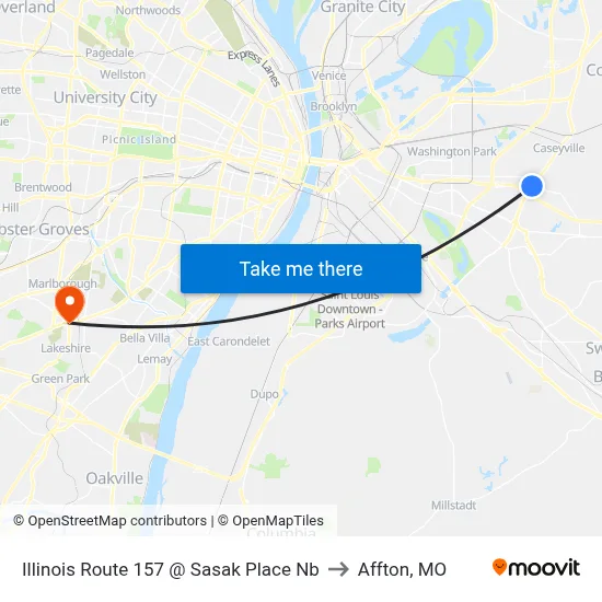 Illinois Route 157 @ Sasak Place Nb to Affton, MO map