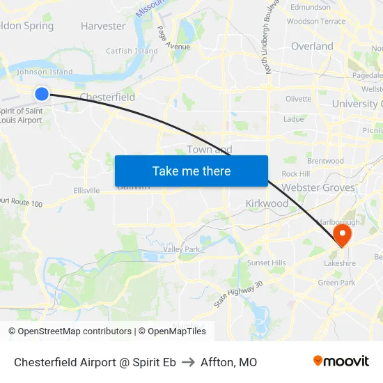 Chesterfield Airport @ Spirit Eb to Affton, MO map