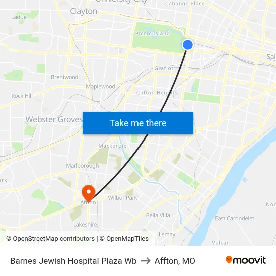 Barnes Jewish Hospital Plaza Wb to Affton, MO map