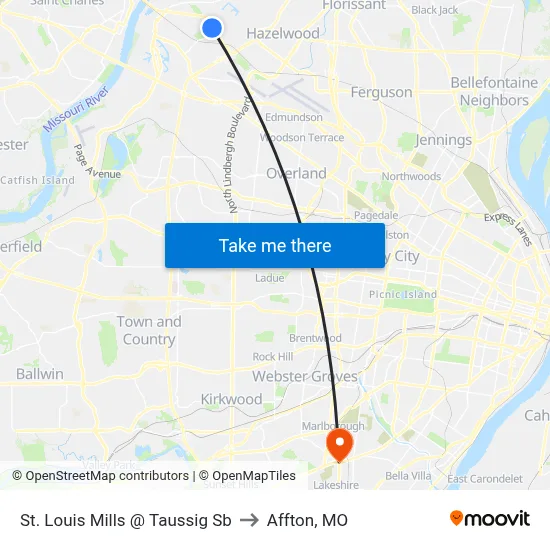 St. Louis Mills @ Taussig Sb to Affton, MO map