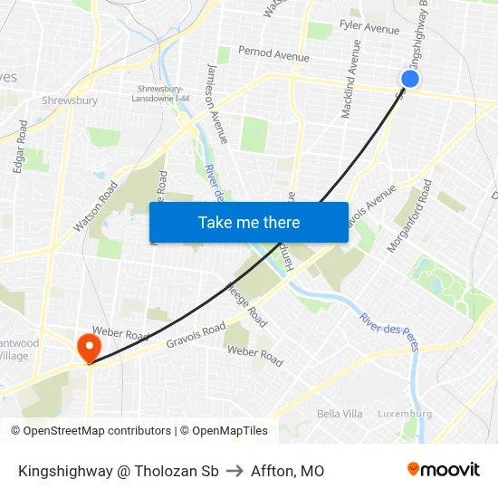 Kingshighway @ Tholozan Sb to Affton, MO map