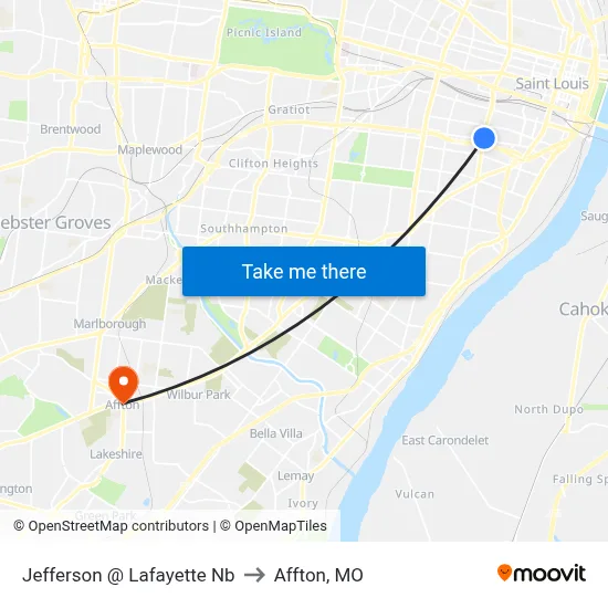 Jefferson @ Lafayette Nb to Affton, MO map