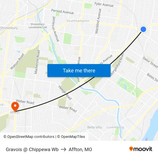 Gravois @ Chippewa Wb to Affton, MO map