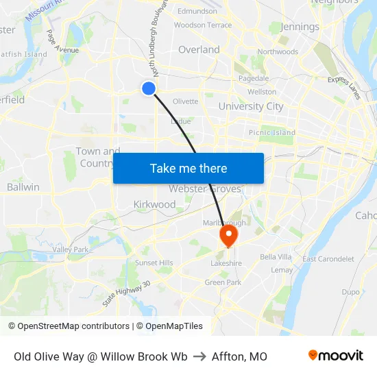 Old Olive Way @ Willow Brook Wb to Affton, MO map