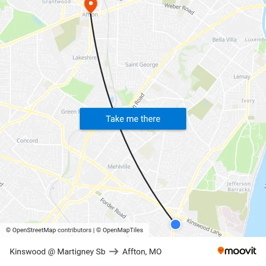 Kinswood @ Martigney Sb to Affton, MO map