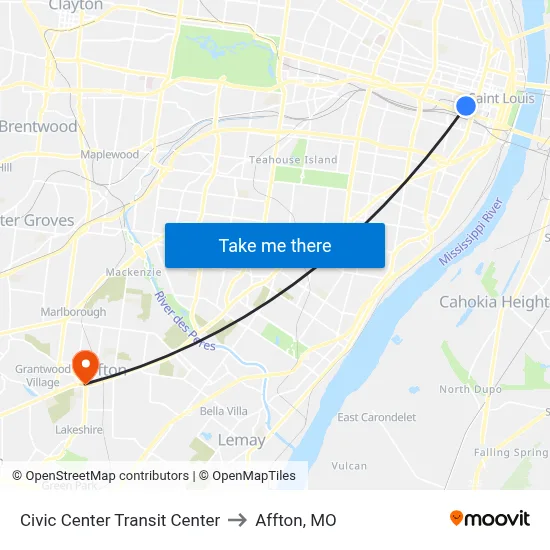 Civic Center Transit Center to Affton, MO map