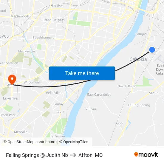 Falling Springs @ Judith Nb to Affton, MO map