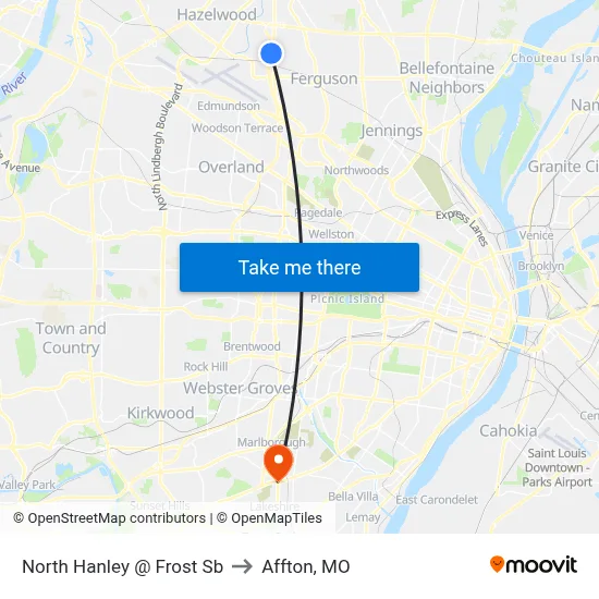 North Hanley @ Frost Sb to Affton, MO map