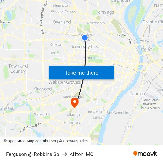 Ferguson @ Robbins Sb to Affton, MO map