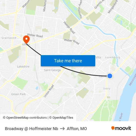 Broadway @ Hoffmeister Nb to Affton, MO map