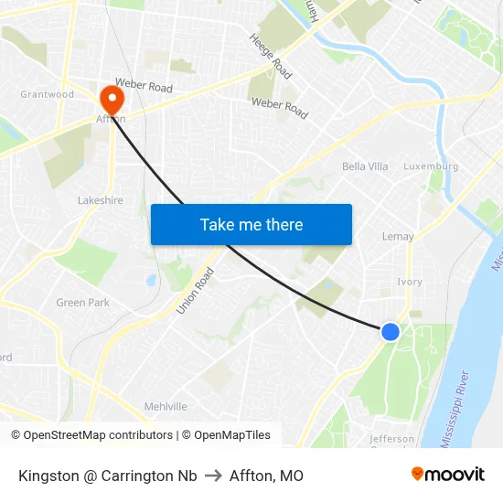 Kingston @ Carrington Nb to Affton, MO map