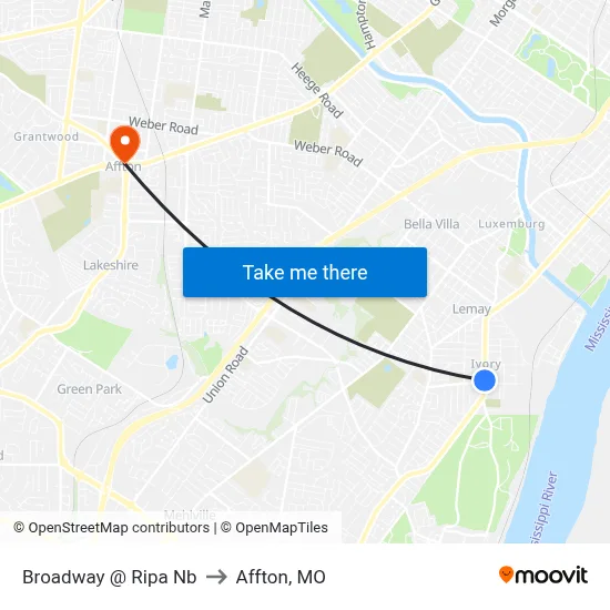 Broadway @ Ripa Nb to Affton, MO map