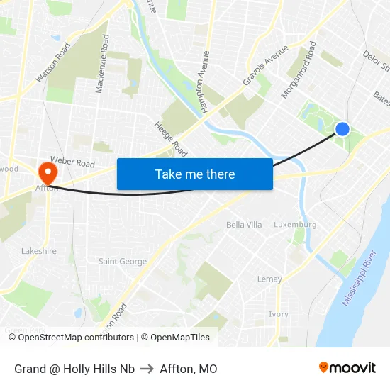 Grand @ Holly Hills Nb to Affton, MO map