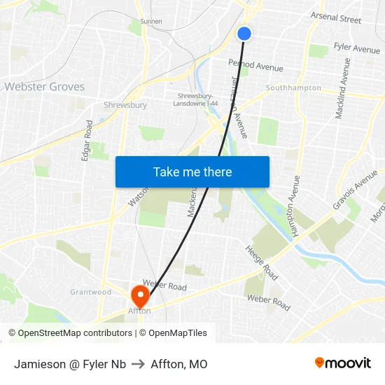 Jamieson @ Fyler Nb to Affton, MO map