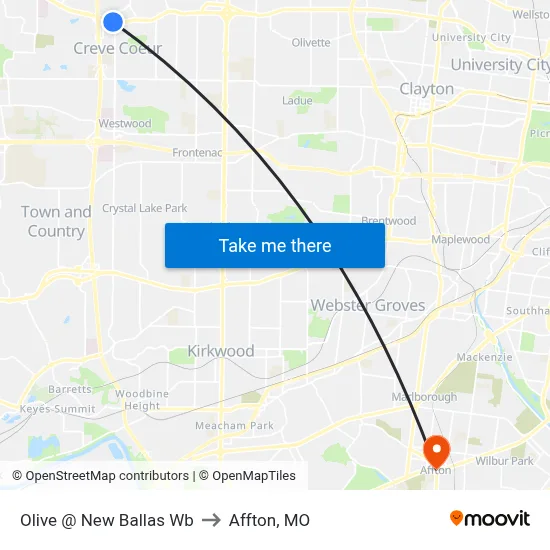 Olive @ New Ballas Wb to Affton, MO map