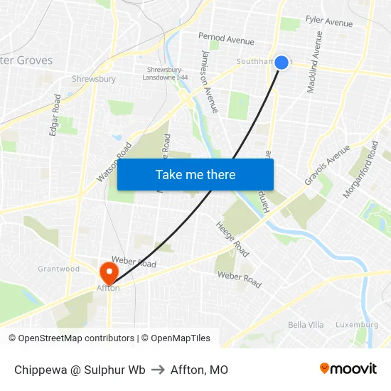 Chippewa @ Sulphur Wb to Affton, MO map