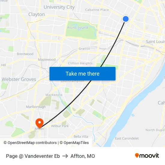 Page @ Vandeventer Eb to Affton, MO map