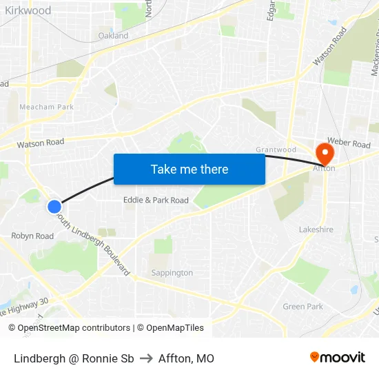Lindbergh @ Ronnie Sb to Affton, MO map