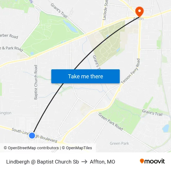 Lindbergh @ Baptist Church Sb to Affton, MO map