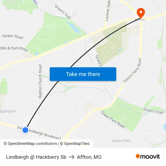 Lindbergh @ Hackberry Sb to Affton, MO map