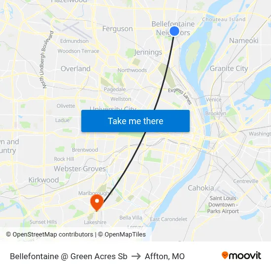 Bellefontaine @ Green Acres Sb to Affton, MO map