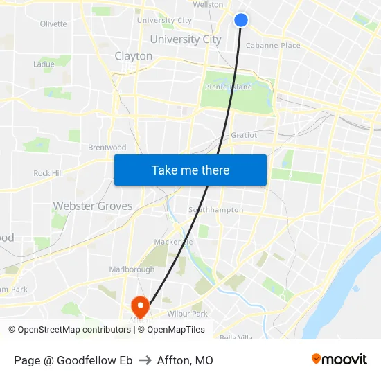 Page @ Goodfellow Eb to Affton, MO map